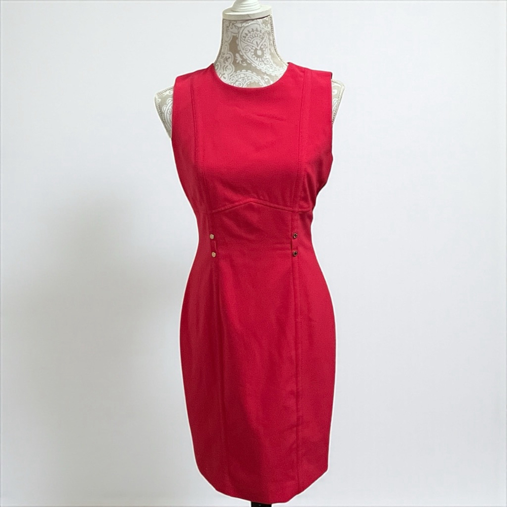 Calvin Klein Women’s Pink Red Sheath Dress Size 4 Sleeveless Career Cocktail - Picture 13 of 14